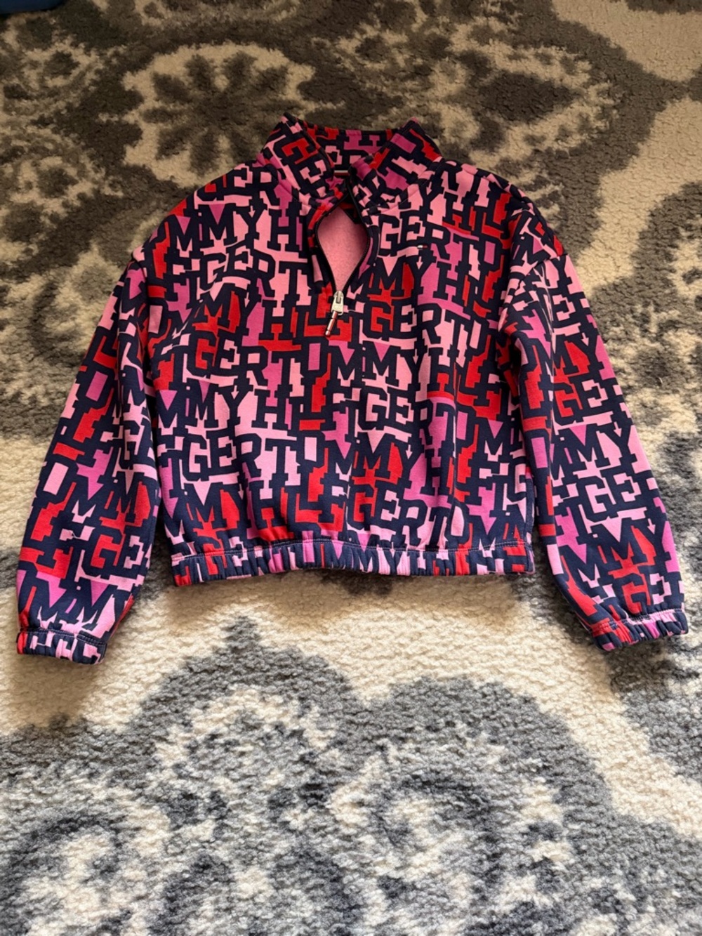 Tommy Hilfiger Pink & Navy Logo Half-Zip Jacket